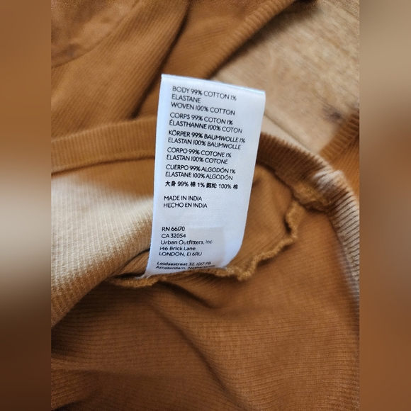 Anthropologie Maeve Puff Sleeves Bow Tie Ribbed Cotton V Neck Blouse S Tan Brown - Picture 8 of 9